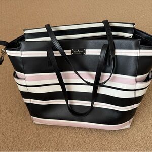 Kate Spade Black White and Pink Striped Tote, brief case, baby diaper bag